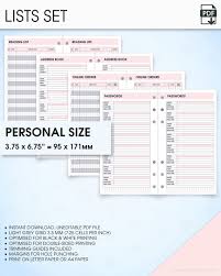 Lists Filofax Personal Size Planner Inserts Printable