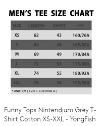 Mens Tee Size Chart Size Length Chest Xs 62 43 16076a S 64