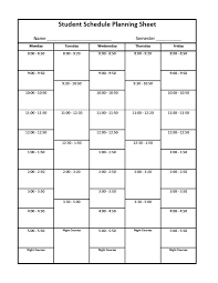 Template College School Schedule Template