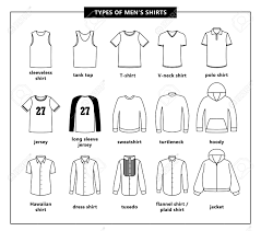 Types Of Mens Shirts With Names Vector Outline Illustration