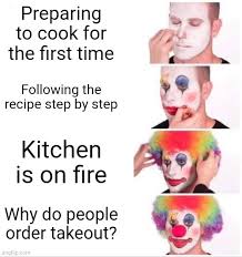 clown applying makeup meme flip