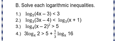 B Solve Each Logarithmic Inequalities