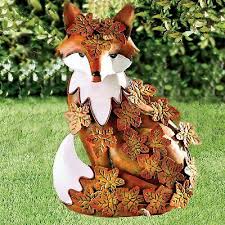 Metal Fox Fall Statue Sculpture Animal