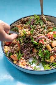 peach quinoa salad with fresh mint and