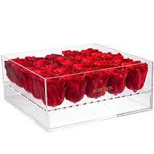 25 red flame roses jewelry box rose