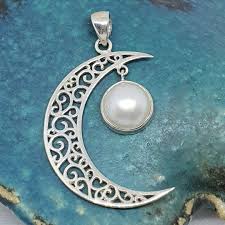 sterling silver crescent moon pearl pendant