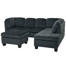 3 Piece Charcoal Fabric 6 Seater L Shaped Sectional Sofa With Ottoman