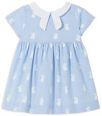 Jacadi Girls Bunny Print Dress Baby Sky Blue Baby