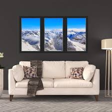 Snow Mountain Range 3d Window Wall