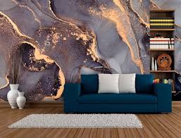 Dark Grey Gold Marble Removable Mural