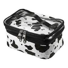 unique bargains double layer makeup bag cosmetic bags organizer bag cows texture white size 9 06 inch x 6 69 inch x 6 30 inch