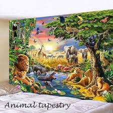 animals tapestry forest theme wall