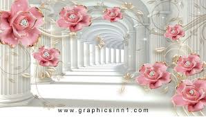 3d pink flowers wall wallpaper free