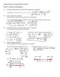 Algebra 2 Semester 1 Final Exam Review