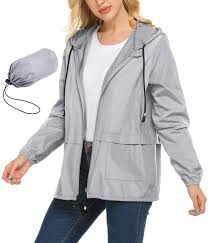 Amazon Com Zegolo Women Lightweight Rain Jackets Waterproof Windbreaker Packable Outdoor Hooded Active Hiking Raincoat Grey 2x Large Clothing
