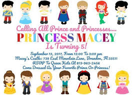 Disney Prince And Princess Birthday Party Invitation