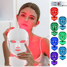 Amazon Com Led Face Mask With 7 Color Facial Skin Deall Mask Proven Light Therapy Acne Photon Mask White Beauty