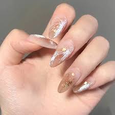 press on nails almond glossy french