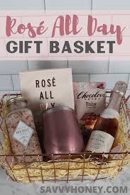 cute diy rosé wine gift basket idea for
