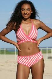 Details About Ujena Womens Bikini Outline Wrap Surfer Coral White Stripes Sexy Plus Sizes E288