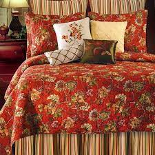 Red Toile Full Queen Quilt Set French