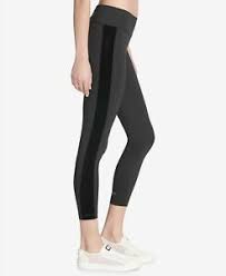 Details About Dkny Sport Womens Velvet Stripe Ankle Leggings Black Size L New With Tag