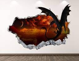 dragon wall decal space fire fantasy 3d
