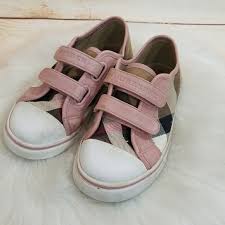 Girls Burberry Slip On Velcro Shoes Plaid Pink 11
