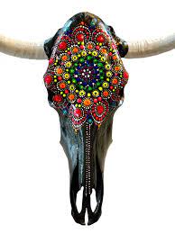 Cow Skull Handmade Mandala Art Painted