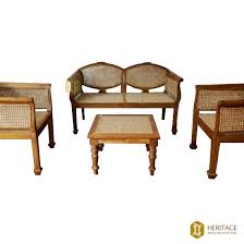 teak wood cane sofa set with coffee table