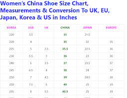 china shoe size charts conversion