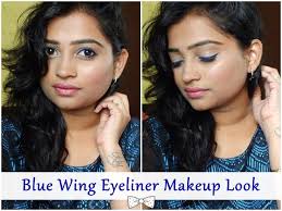 blue wing eyeliner makeup look