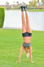 Fitness freak blonde doing handstands and posing totally naked - FTV Girls