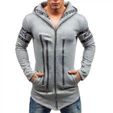 Autumn Fashion Hoodies Men Zipper Letter Print Sweatshirts Men S Light Gray Hooded Coat Hd5285