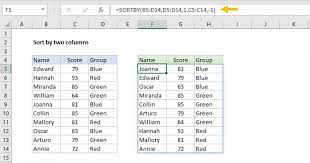 sort by two columns excel formula