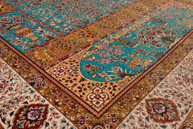 qom silk persian rug blue 300 x 200 cm