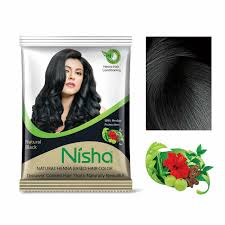 Using indigo leaves in addition to a specific ratio of henna leaf and bark, this black henna is a powerful dark natural hair color. Nisha Natural Henna Based Hair Color Black