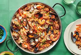 en and seafood paella with chorizo