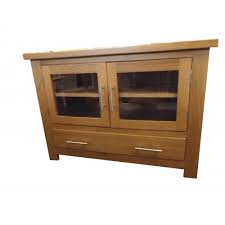 oak tv unit with glass doors p215