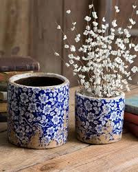 ceramic blue white flower pot junk
