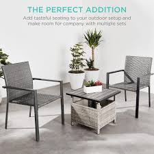 Best Choice Products Set Of 2 Stackable Wicker Chairs W Armrests Steel Conversation Accent Furniture For Patio Gray