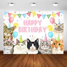 happy birthday backdrop cute cats theme