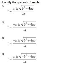 Identify The Quadratic Formula