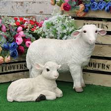 White Sheep Lamb Garden Ornament Statue