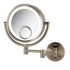 See All 8 In X 8 In Round Lighted Wall Mounted 7x And 15x Magnification Makeup Mirror In Nickel Hlnsp8715 The Home Depot
