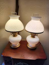 2 Vintage Hobnail Milk Glass Lamps 40