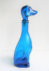 Vintage Blue Glass Bottle In The Shape