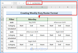 weekly duty roster format in excel