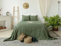 moss green linen bedspread olive green