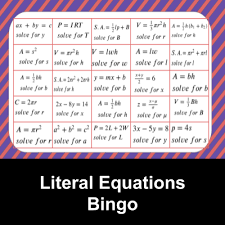 Literal Equations Bingo